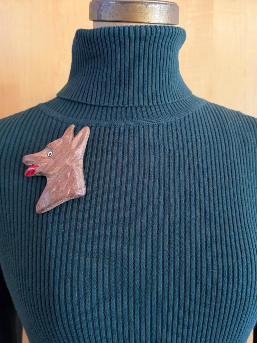 Vintage Carved Wooden German Shepard Dog Brooch